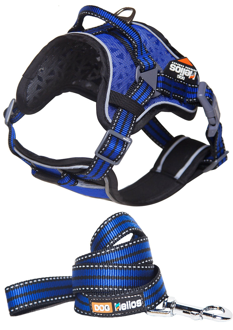 DOGHELIOS 'Journey Wander' Chest Compressive Sporty Adjustable Travel Pet Dog Harness and Leash Combination, Medium, Blue - PawsPlanet Australia