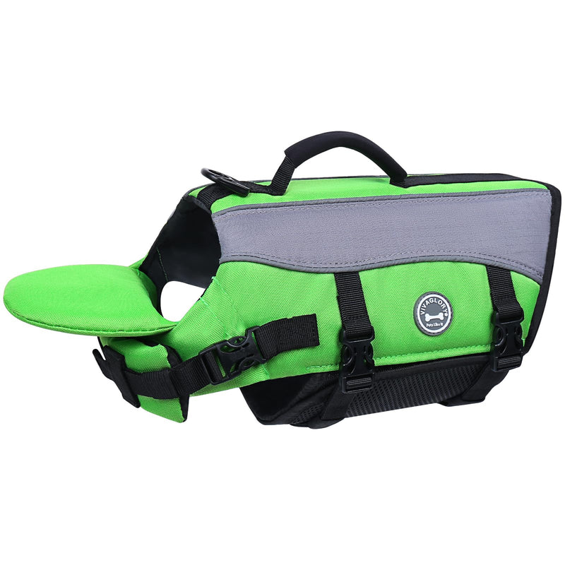 VIVAGLORY Front Float Dog Life Vest, Dog Life Jacket for Swimming & Boating, Swimming Vest with Chin Float & Handle, Ripstop & Buoyancy for Puppy Doggy, M, Bright Green M: 21-25 inch (Ribcage Girth) - PawsPlanet Australia