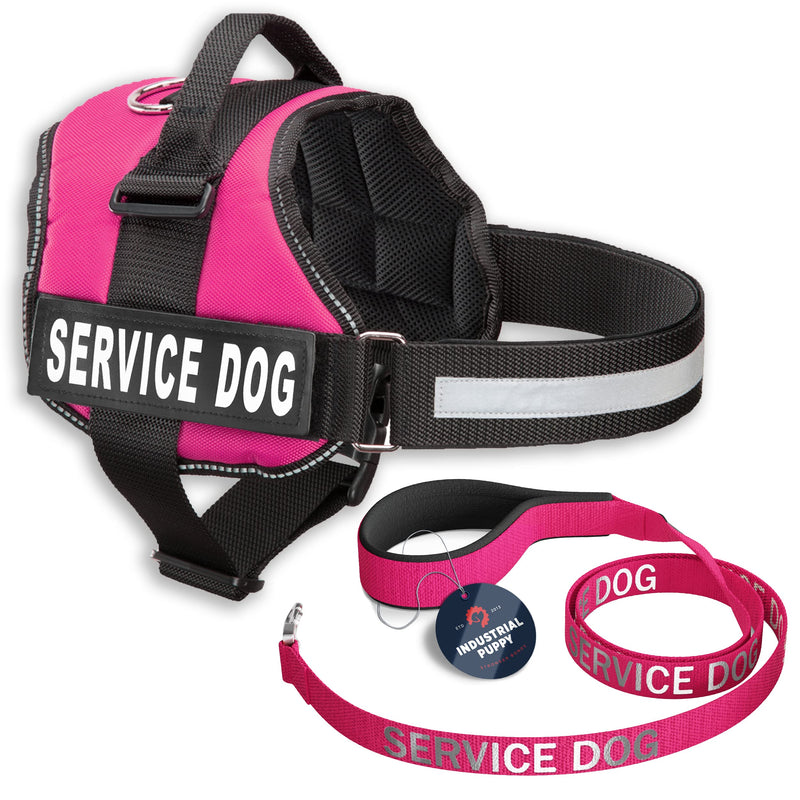 Industrial Puppy Service Dog Vest with Hook and Loop Straps & Matching Service Dog Leash Set - Harnesses from XXS to XXL - Service Dog Harness Features Reflective Patch and Comfortable Mesh Design XXS, Fits Girth 14.5-18" Hot Pink - PawsPlanet Australia