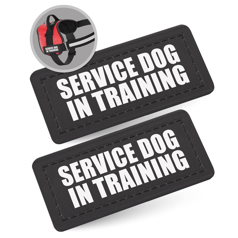 Industrial Puppy Service Dog in Trainign Patch- Attachable Patches with Hook Backing for Deaf Dog Harness or Vest, 2 Reflective Patches, Supplies, Weatherproof Polyester Durability XXS, Black SERVICE DOG IN TRAINING XXS (1 x 2") - PawsPlanet Australia