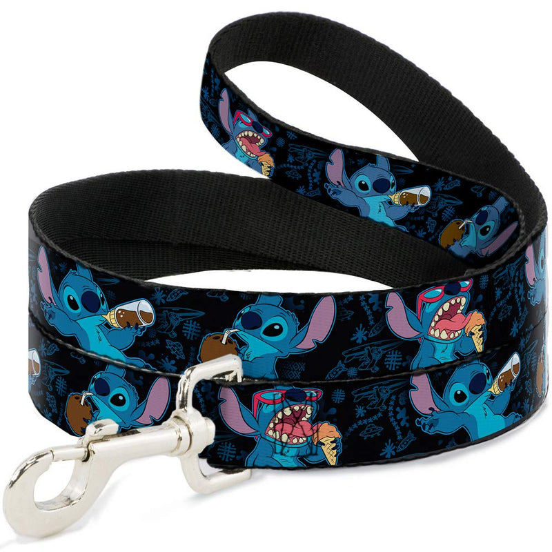 Buckle-Down Pet Leash - Stitch Snacking Poses Black/Blue - 6 Feet Long - 1.5" Wide - PawsPlanet Australia