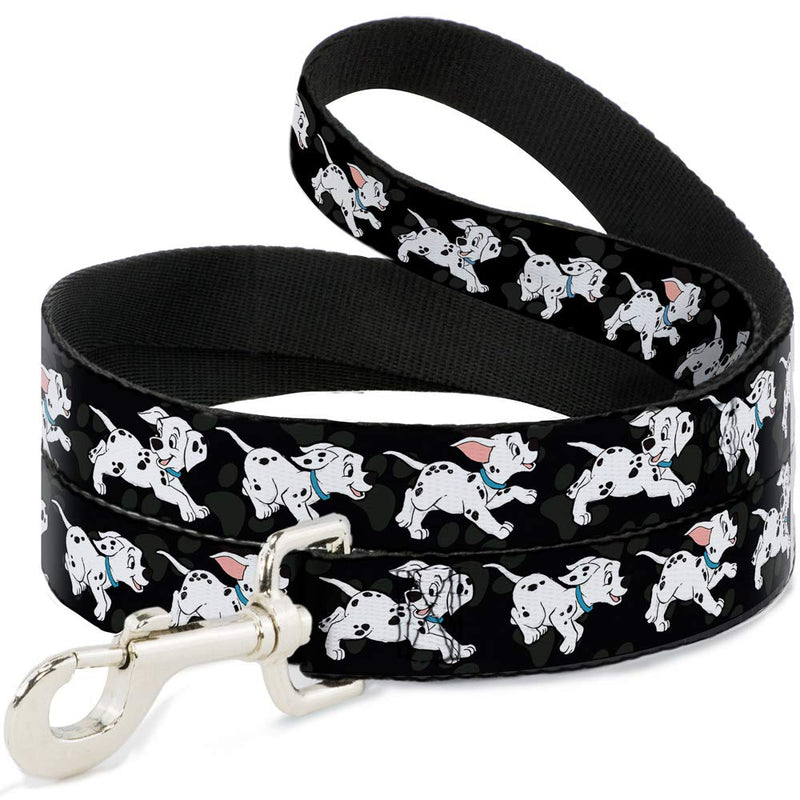 Buckle-Down Pet Leash - Dalmatians Running/Paws Black/Gray/White/Black - 6 Feet Long - 1.5" Wide