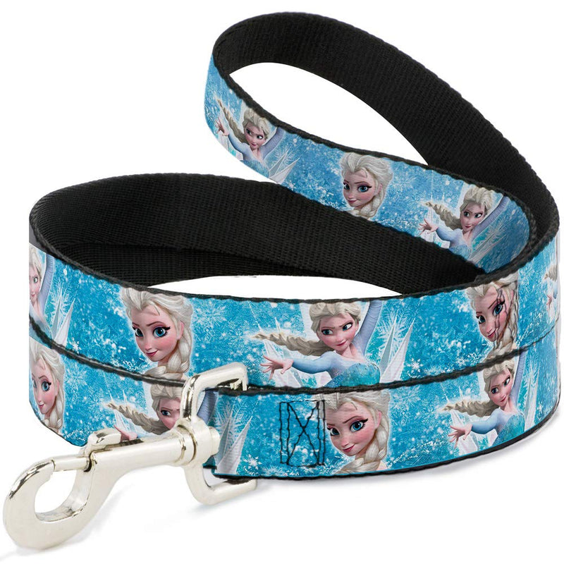 Buckle-Down Pet Leash - Frozen Elsa Face/Action Pose/Snowflakes Blues/White - 6 Feet Long - 1.5" Wide - PawsPlanet Australia
