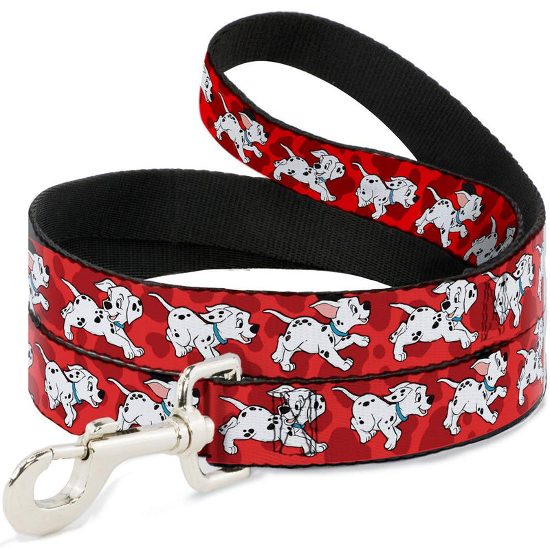 Buckle-Down Pet Leash - Dalmatians Running/Paws Reds/White/Black - 6 Feet Long - 1.5" Wide - PawsPlanet Australia
