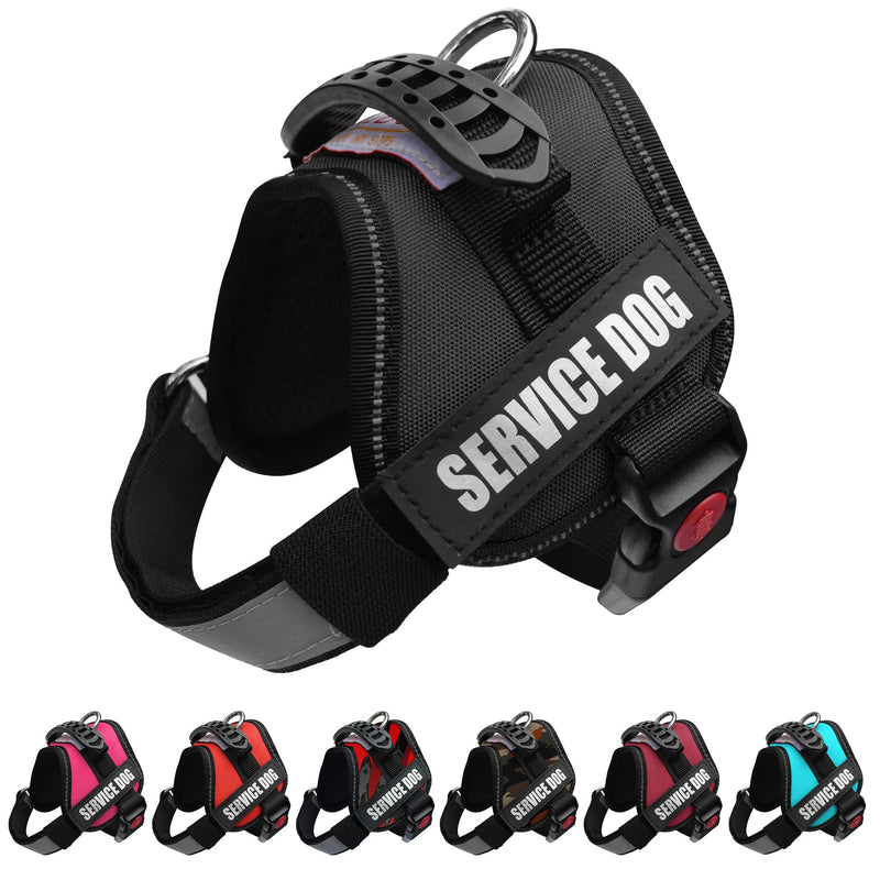 ALBCORP Service Dog Vest Harness – Reflective Service Animal Vest with Handle, No-Pull Adjustable Mesh Padding – XXS–XL – 2 Removable Patches. (Small, Black) S 20''- 27'' Girth - PawsPlanet Australia
