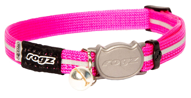 Rogz Reflective Nylon Cat Collar with Breakaway Clip and Removable Bell, fully adjustable to fit most breeds, Pink 3/8" Small