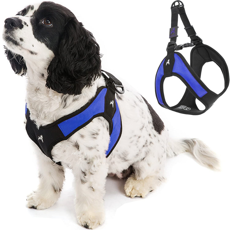 Gooby Escape Free Easy Fit Harness - Blue, Small - No Pull Step-in Patented Dog Harness with Quick Release Buckle for Small to Medium Dogs Small chest (16~19.25")