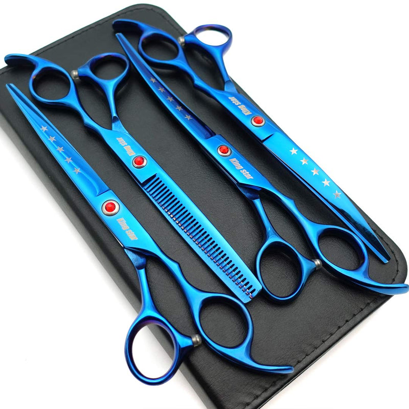 7.0in Titanium Blue Professional Pet Grooming Scissors Set,Straight & Thinning & Curved Scissors 4pcs Set for Dog Grooming,(Blue) - PawsPlanet Australia