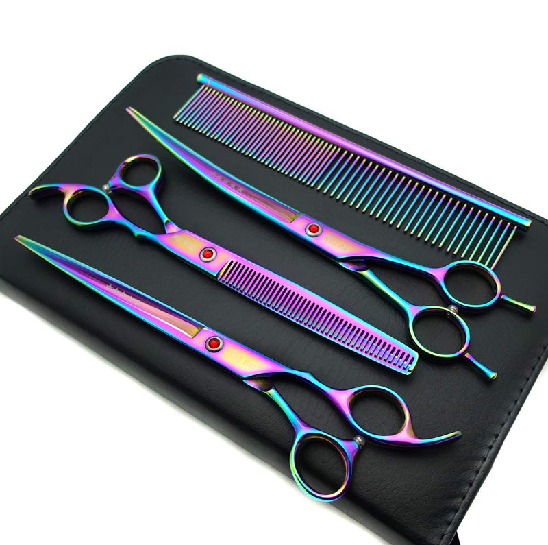 KINGSTAR 8.0in. Professional Pet Grooming Scissors Set,Titatium Plated Straight & Thinning & Curved Scissors Set with Comb,Dog Grooming,A563 8 inches 8 Inches Rainbow 3pcs Set - PawsPlanet Australia
