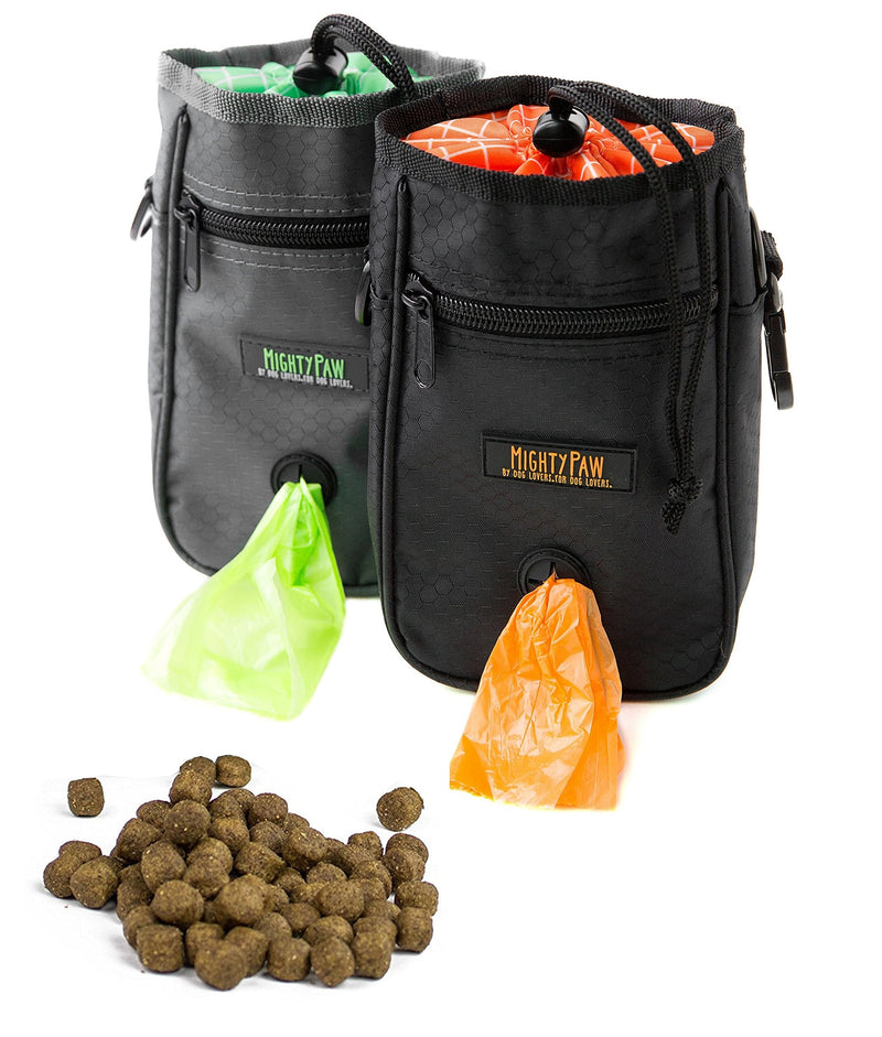 Mighty Paw Dog Treat Bag - Drawstring Closure Pouch - Includes Carabiner Hook and Pick-up Bags - Paw Treat Bag - Training Treat Pouch - Dog Paw - Pet Treat Pouch - Training Treat Bag - (Grey/Green) - PawsPlanet Australia