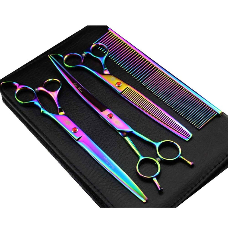 Purple Dragon 8.0 inch Dog Hair Cutting, Curved and Thinning Scissors Shear Pet Grooming Tool Kit Multicolor - PawsPlanet Australia