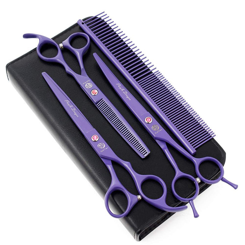 Purple Dragon 7.0 inch Rhinestone Decoration 3PCS Pet Grooming Scissors Dog Hair Cutting & Thinning Shears Set Violet - PawsPlanet Australia