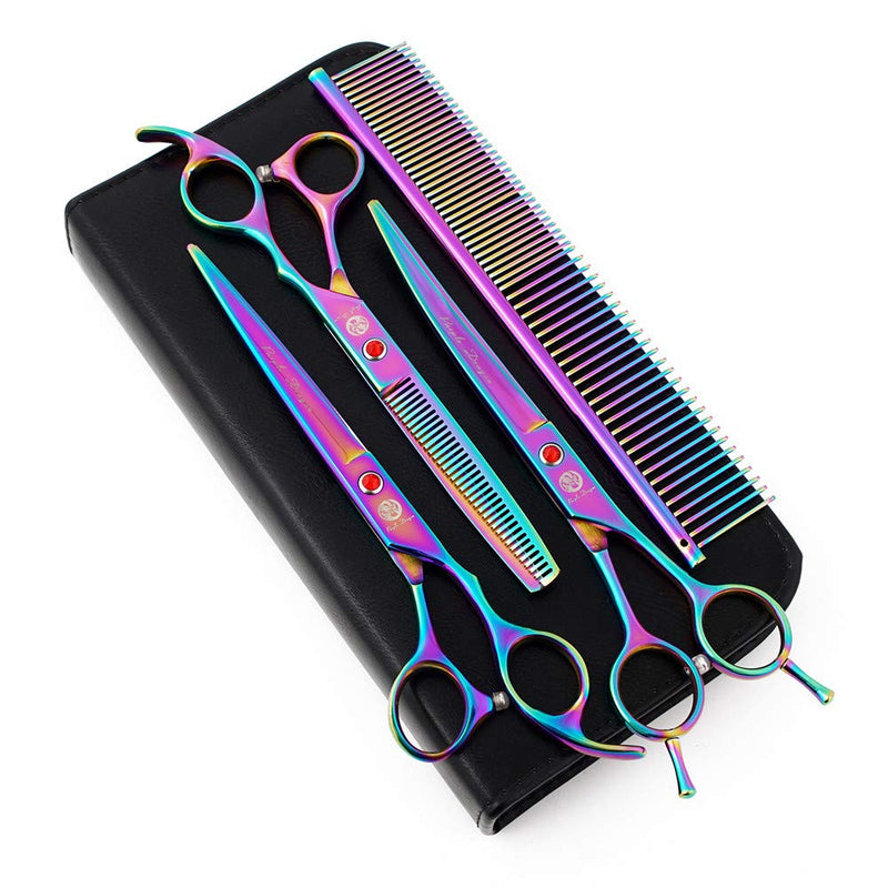 Purple Dragon 7.0 inch Rhinestone Decoration 3PCS Pet Grooming Scissors Dog Hair Cutting & Thinning Shears Set Rainbow - PawsPlanet Australia