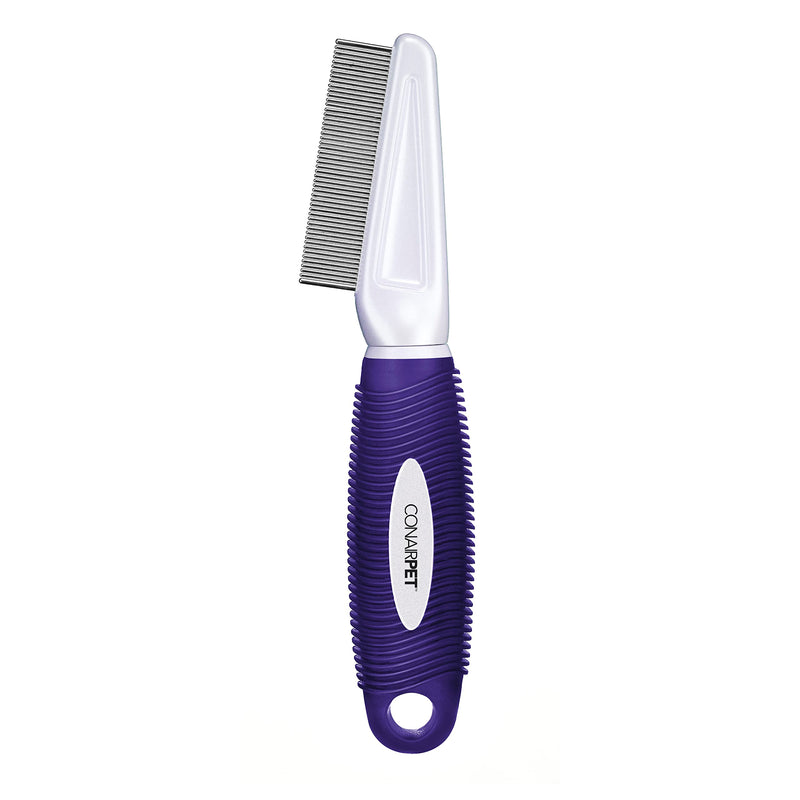 CONAIRPRO dog & cat Pet brush for Flea and Tick Removal, 1/2" Stainless Steel Comb with Memory Grip Handle, Purple - PawsPlanet Australia