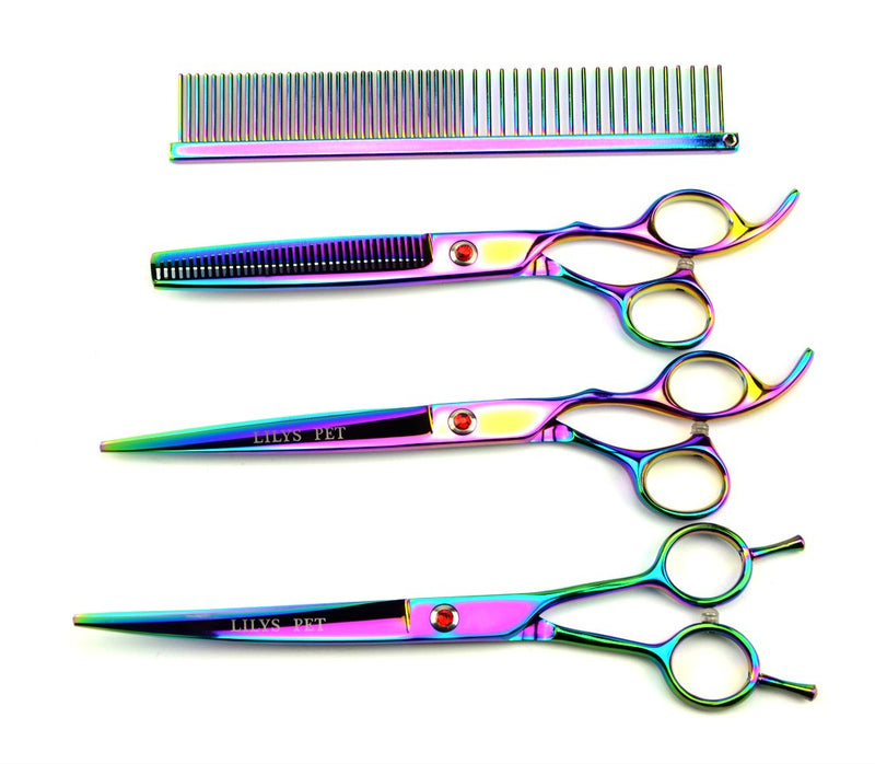 LILYS PET Professional PET Grooming scissors Kit,Coated Titanium,Sharp and Strong Stainless Steel Blade for Dogs Cats Hair Cutting,3 Pieces of Scissors with a Comb and a Case (7.0 inches, Rainbow) 7.0 inches - PawsPlanet Australia