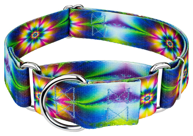 Country Brook Petz - HossFit Jr Wide Martingale Dog Collar - Groovy Collection Featuring Far Out Designs (Tie Dye Flowers, Medium) Medium (Pack of 1) Tie Dye Flowers