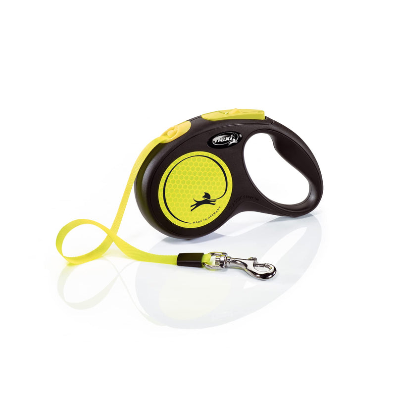 Flexi New Neon Retractable 16' Dog Leash Tape, Small, Black/Neon Small, 16 ft - PawsPlanet Australia
