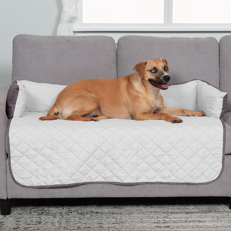 Furhaven Water-Resistant & Reversible 42" Wide Seat Cover Protector for Dogs & Cats, Perfect for Couches, Beds, & Car Seats - Sofa Buddy Bolster Seating Protector - Gray/Mist, Large 42"L x 26"W x 8"Th Marine Blue (Two Tone Plush Faux Fur & Suede) - PawsPlanet Australia