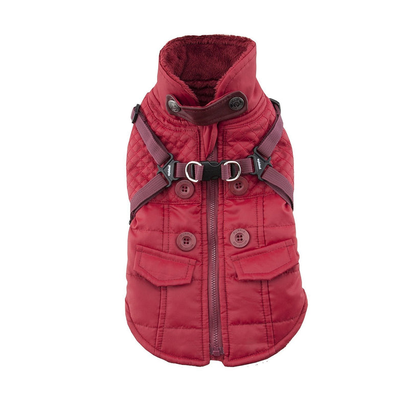 Puppia Wilkes Winter Dog Coat with Integrated Harness No Pull Cold Weather Waterproof Warm Fleece Back Zipper for Small & Medium Dog, Wine, X-Large - PawsPlanet Australia