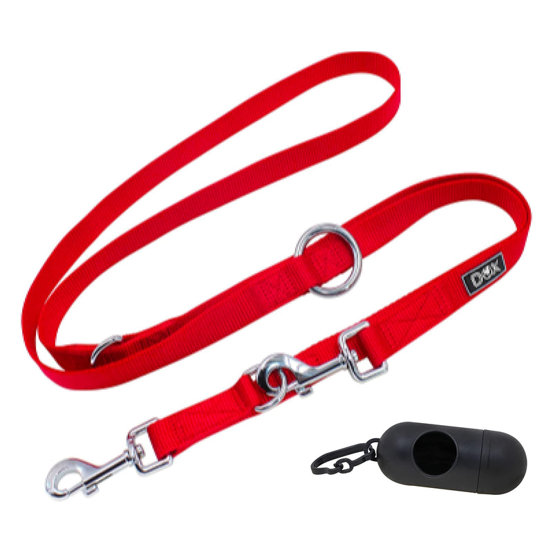 DDOXX Nylon Dog Leash - 6.6 Ft, 3-Way Adjustable Dog Leash - Medium (Red) Red M - 0.8 x 78.7 in - PawsPlanet Australia