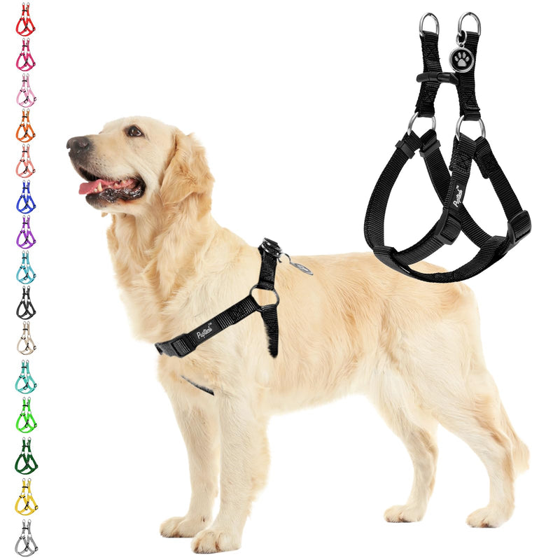PUPTECK No Pull Dog Harness Soft Adjustable Basic Nylon Step in Puppy Vest Outdoor Walking with ID Tag Medium Black - PawsPlanet Australia