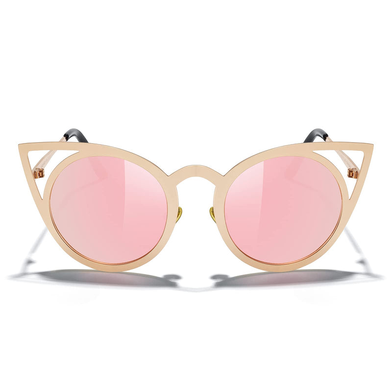 MERRY'S Cat Eye Sunglasses Round Metal Cut-Out Flash Mirror Lens Sun glasses S8064 Pink 50 Millimeters - PawsPlanet Australia