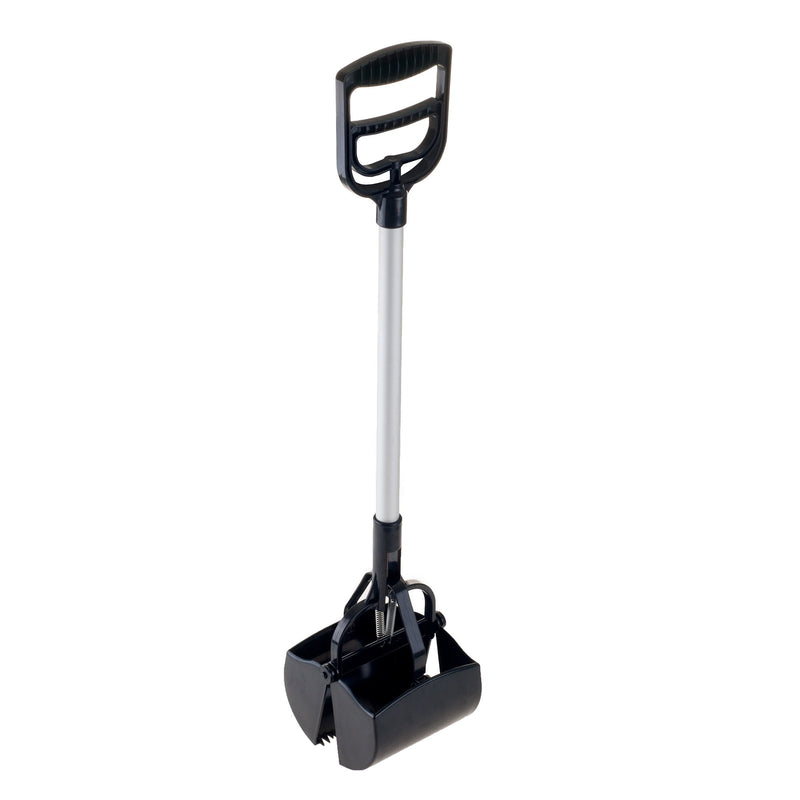Pet Pooper Scooper - Plastic and Aluminum Cat and Dog Poop Grabber with Long Handle - Enables One-Handed Use on Concrete and Grass by PETMAKER (Black) Black - PawsPlanet Australia