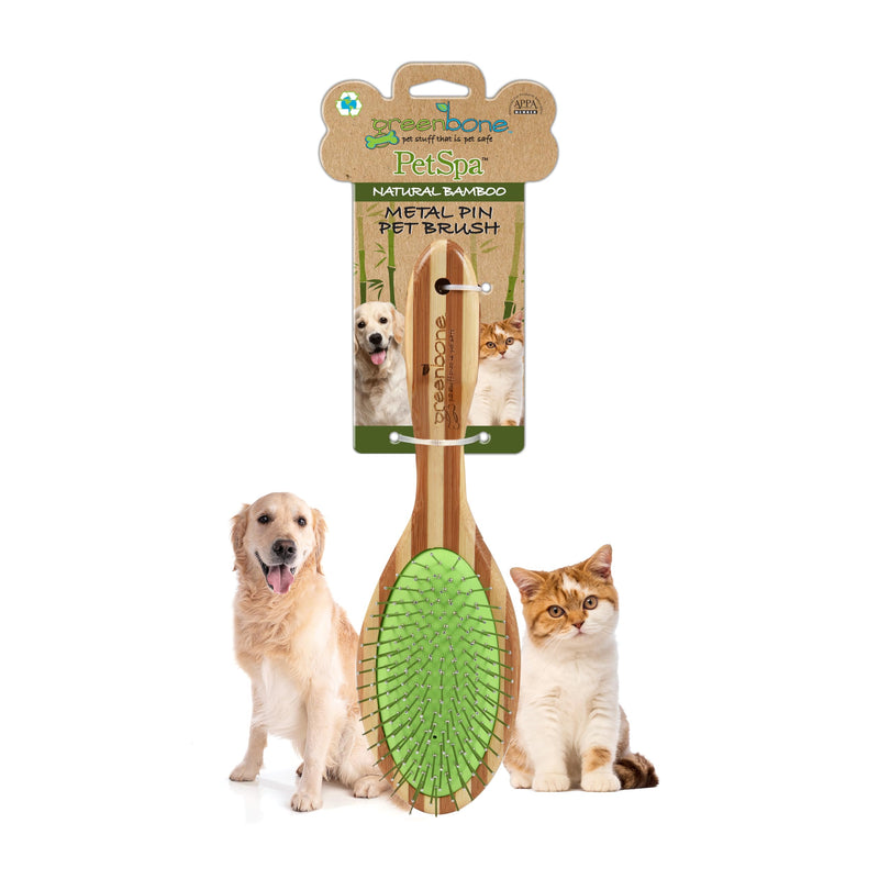 Pet Spa Metal Pin Brush - All-Natural Bamboo Pet Grooming Brush - Entirely Made from Sustainable Bamboo for Dogs & Cats - PawsPlanet Australia
