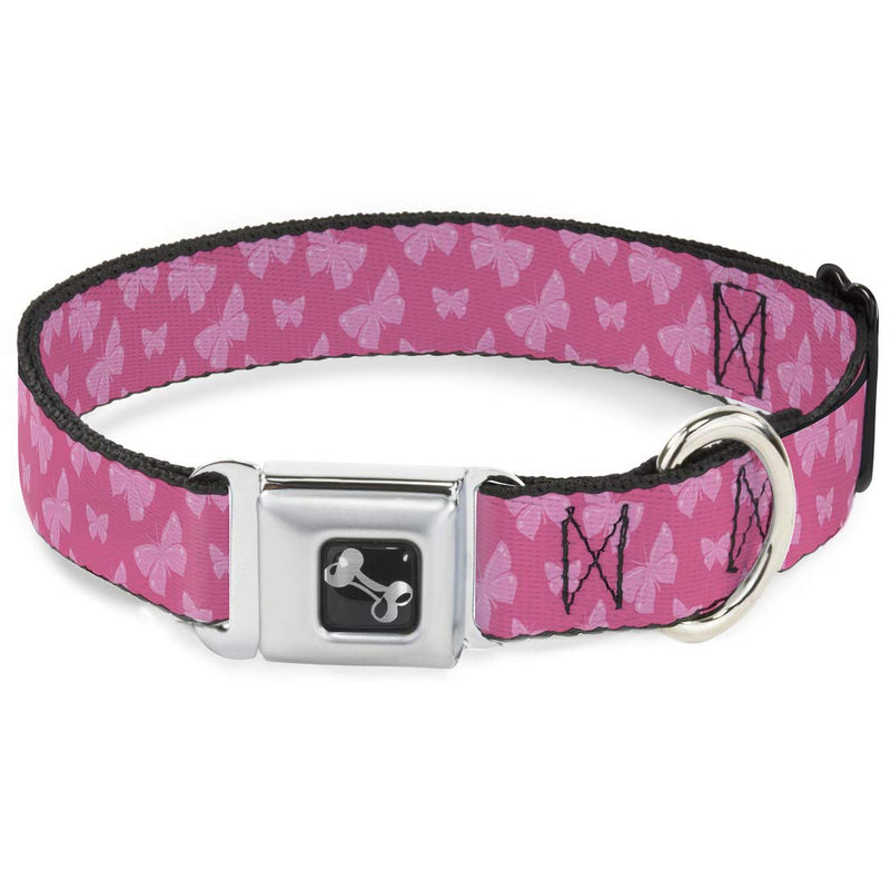 Dog Collar Seatbelt Buckle Butterflies Pink 11 to 17 Inches 1.0 Inch Wide M - Fits 11-17" - 1.0" Wide - PawsPlanet Australia