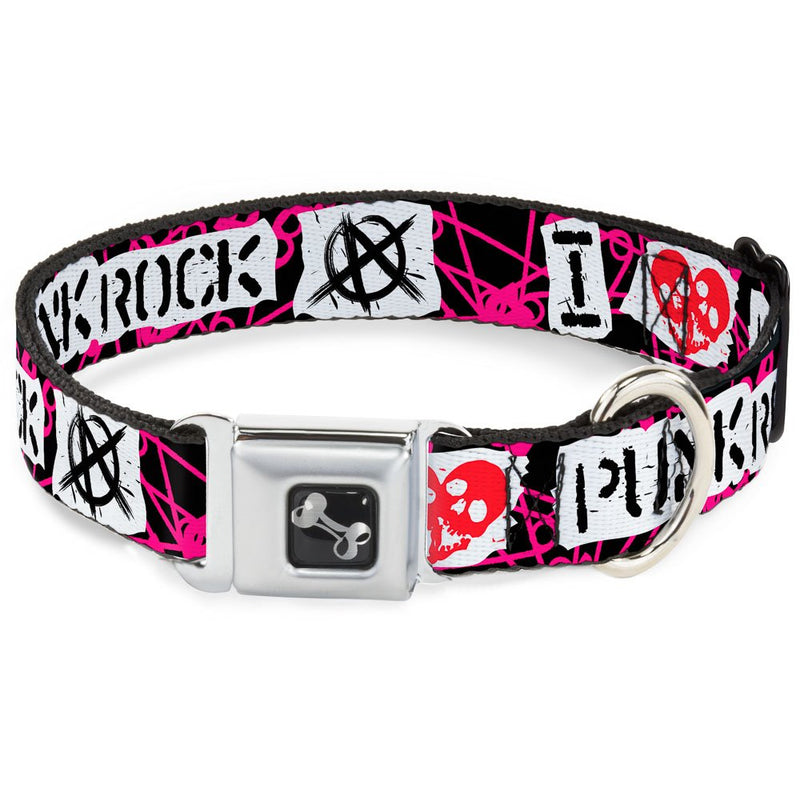Buckle-Down Dog Collar Seatbelt Buckle I Heart Punk Rock Safety Pins Black Fuchsia White 11 to 17 Inches 1.0 Inch Wide, Multicolor (DC-W30917-M) 1" Wide - Fits 11-17" Neck - Medium - PawsPlanet Australia
