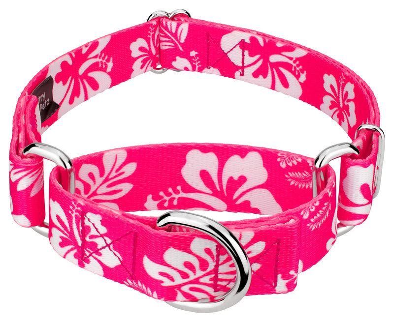 Country Brook Petz - Pink Hawaiian Martingale Dog Collar - Summer Breeze Collection Featuring Sunny Designs (1 Inch, Medium)
