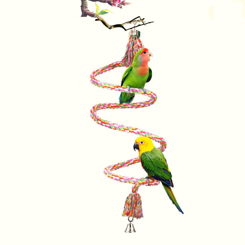 SunGrow Rope Perch for Parrots, 59” Long, Bungee Bird Toy, Brightly Colored Handmade Chew Toy, Spiral Design with Jingling Bell - PawsPlanet Australia
