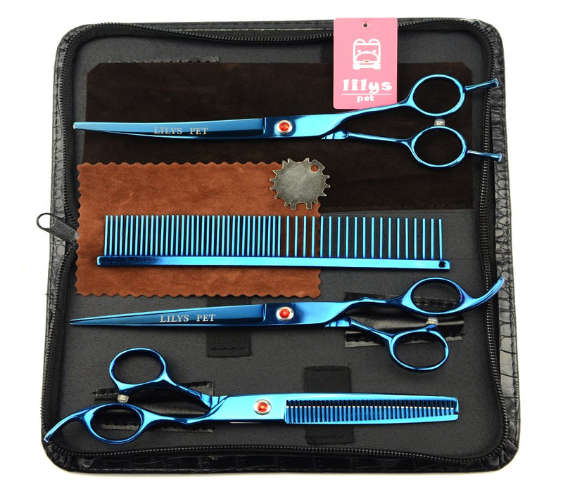 LILYS PET 8.0" Professional PET Grooming scissors Kit,CoatedTitanium,Sharp and Strong Stainless Steel Blade for Dogs Cats Hair Cutting,3 Pieces of Scissors with a Comb and a Case (Blue) - PawsPlanet Australia