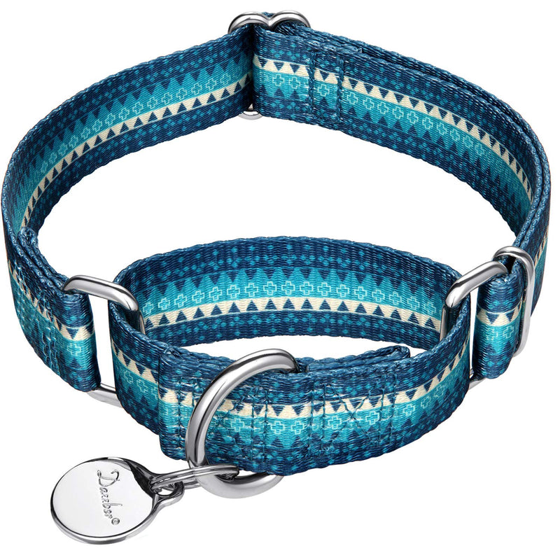 Martingale Dog Collar No Pull Pet Collar Heavy Duty Dog Martingale Collars Silky with Unique Geometric Pattern for Medium and Large Dogs (Large, Turquoise) Large: 17"-25", 1" Wide