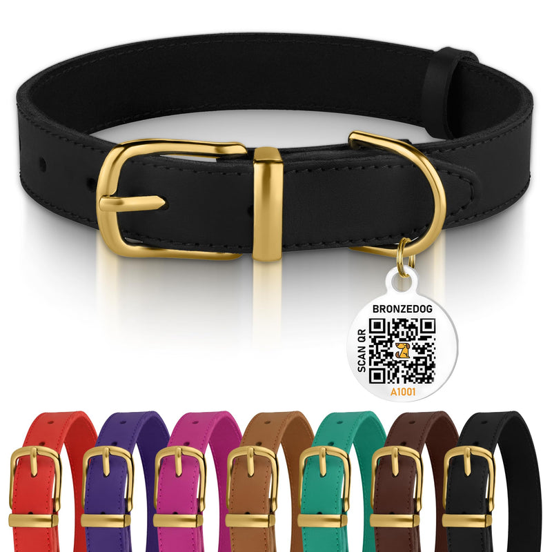 BRONZEDOG Leather Dog Collar with Metal Buckle Durable Basic Pet Collars for Small Medium Large Dogs (19-21 Inch (Pack of 1), Black & Gold Buckle) 19-21 inch - PawsPlanet Australia