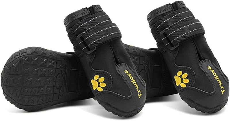 TRUE LOVE Dog Shoes Waterproof Anti-Slip Rain Boots with Reflective TLS3961(6#, Black) 6#