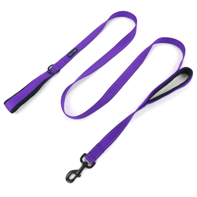 Wagtime Club Double Handle Dog Leash, 6ft Long Heavy Duty Dog Leash with Paded Traffic Handles for Extral Control and Training, Dual Handles Leads, Large Medium Small Dogs (Reflective Vibrant Purple) Reflective Vibrant Purple - PawsPlanet Australia
