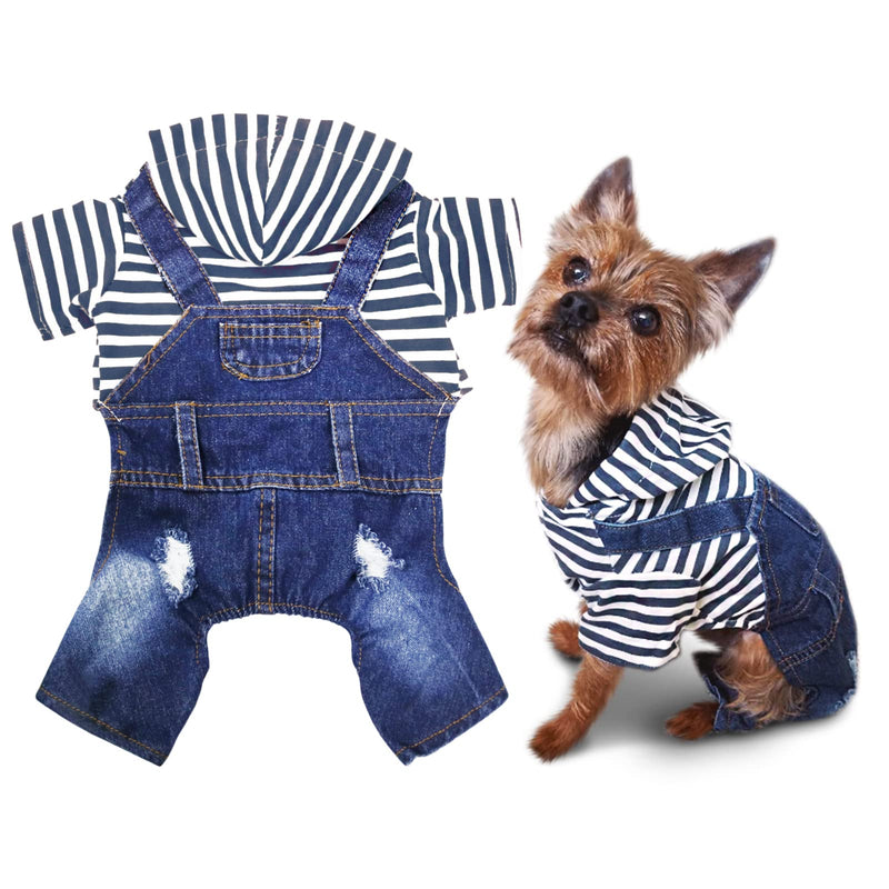 SILD Pet Denim Jumpsuit Dog Jeans Hoodies Cool Blue Coat Medium Small Dogs Classic Jacket Puppy Blue Vintage Washed Vests (S) S - PawsPlanet Australia