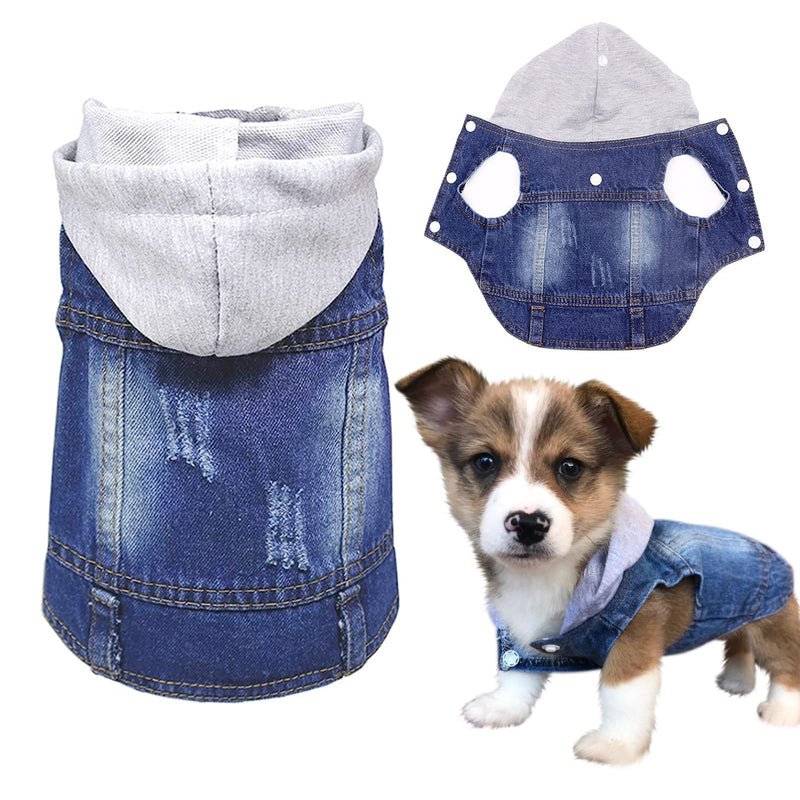 SILD Pet Clothes Dog Jeans Jacket Cool Blue Denim Coat Small Medium Dogs Lapel Vests Classic Hoodies Puppy Blue Vintage Washed Clothes (Grey,L) L Grey - PawsPlanet Australia
