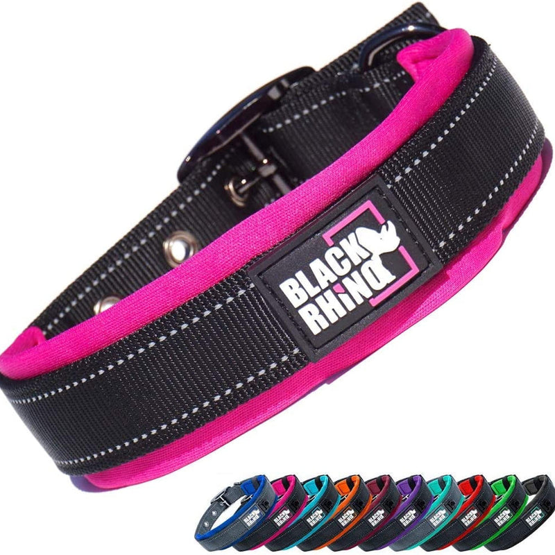 Black Rhino - The Comfort Collar Ultra Soft Neoprene Padded Dog Collar for All Breeds - Heavy Duty Adjustable Reflective Weatherproof (Large, Pink/Black) Large - PawsPlanet Australia