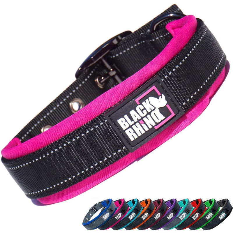 Black Rhino Dog Collars for Medium Dogs - Adjustable Reflective Heavy Duty Dog Collar with Ultra-Soft Neoprene Padding - Weatherproof, Durable, and Comfortable - Ideal for Active Dogs - Pink and Black Pink/Black - PawsPlanet Australia