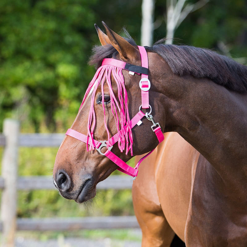 HORZE Lightweight Nylon Fringe Fly Veil | Easily Attaches to Halter - Raspberry Pink - Horse - PawsPlanet Australia