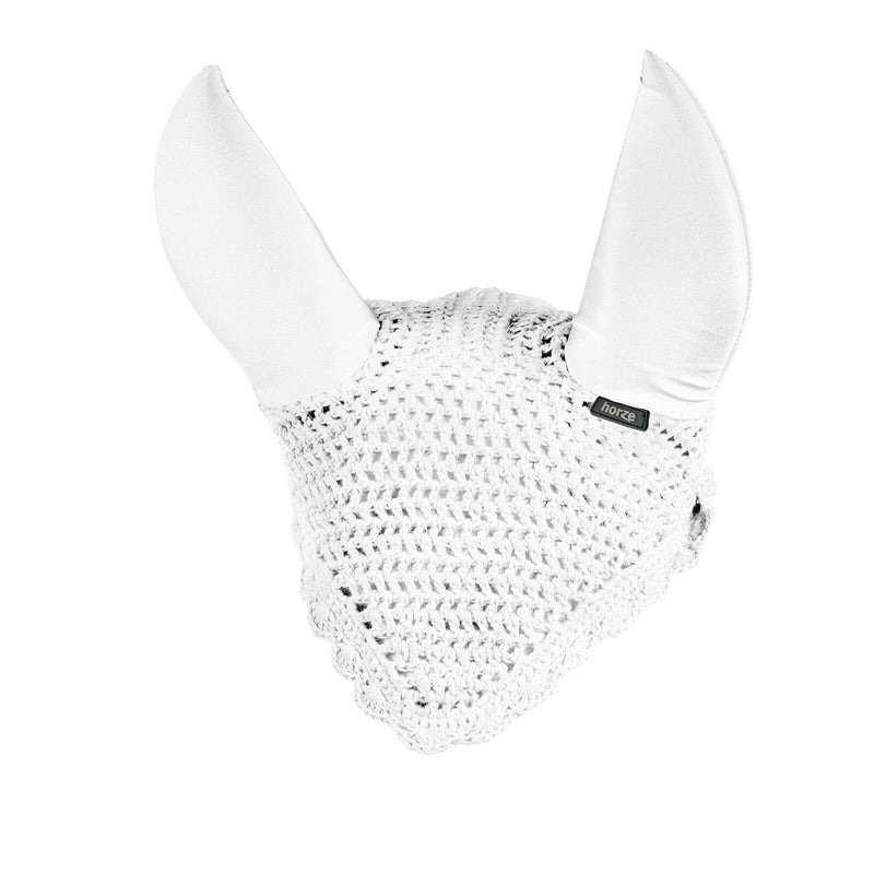 HORZE Supreme Silent Crochet Ear Bonnet - Sound Dampening Fly Protection for Sensitive Horses - White - Horse - PawsPlanet Australia