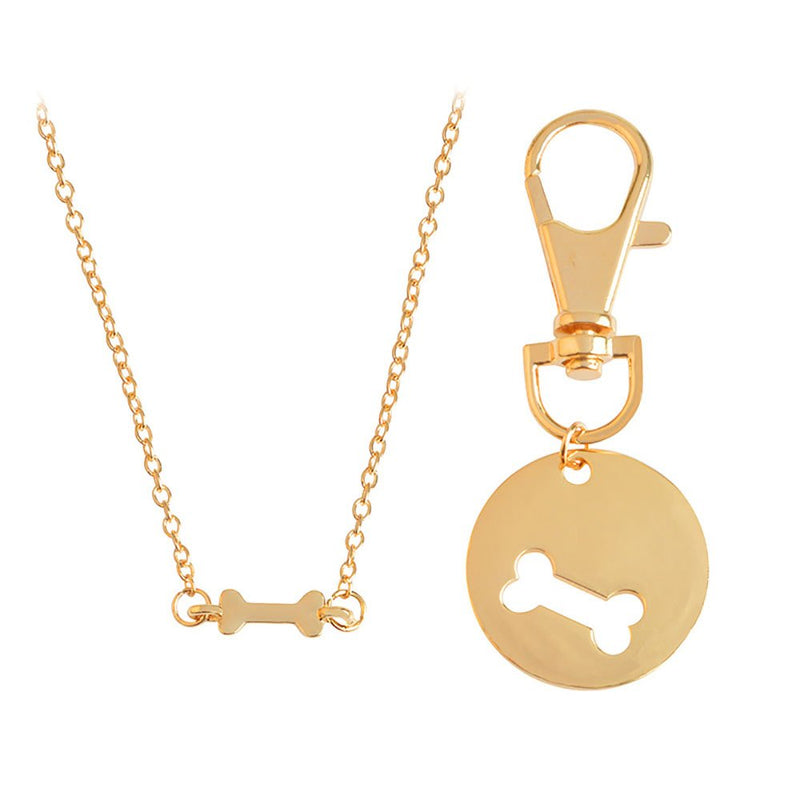 Meiligo® Fashion 2 Pcs Best Friends Friendship Gold Silver Dog Bone Charm Tag Necklace Key Chain Owner and Dog Jewelry Matching Pet Collar Key Chain Pendant Gold(2pcs) - PawsPlanet Australia