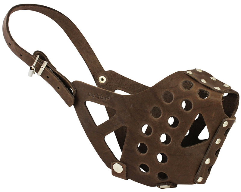 Dogs My Love Real Leather Cage Basket Dog Muzzle - Pit Bull Brown (Circumference 13", Snout Length 3.5") - PawsPlanet Australia