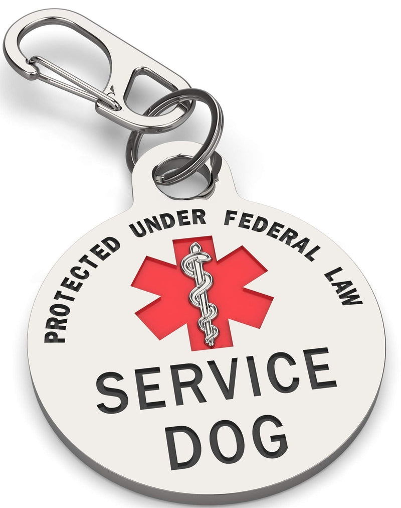 Service Dog Tag Double Sided Federal Protection with Red Medical Alert Symbol Pet ID Tags 1.25 inch. Easily attach to Collar Harness Vest Dog Service Tag Medium to Large Breeds - 1.25" Inch Diameter - PawsPlanet Australia