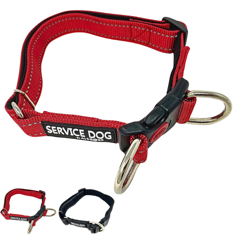 Albcorp Reflective Service Dog Collar – Sizes XS to XL (8.6–28.7 Inches), Service Dog Rubber Patch, Neoprene-Padded Comfort & High-Visibility Gear for Dedicated Handlers, Medium, Red M(13.4" x 17.7") Neck Girth - PawsPlanet Australia
