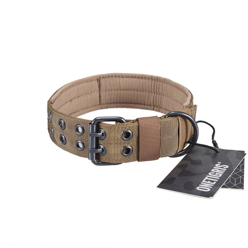 OneTigris Military Adjustable Dog Collar with Metal D Ring & Buckle 2 Sizes (Coyote Brown, L) Large - PawsPlanet Australia