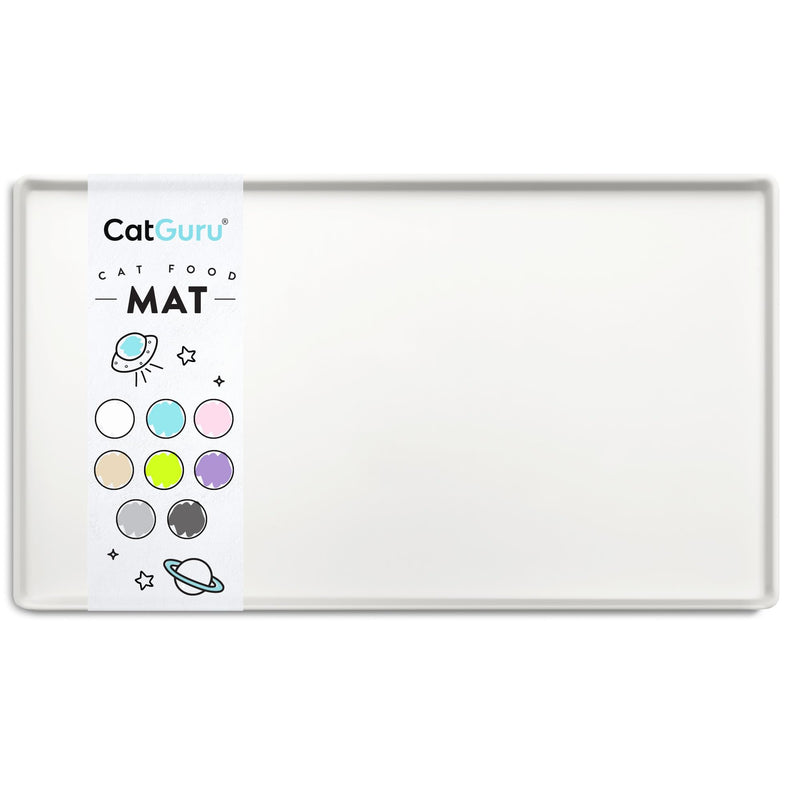 CatGuru Cat Food Mat, Small & Large Pet Food Mat, 100% Waterproof Cat Mat for Food and Water, Silicone Mat for Cat Bowls, Non-Slip Mat for Cat Food and Water Bowl or Cat Fountain (Small, Marshmallow) S: 19" x 11" - PawsPlanet Australia