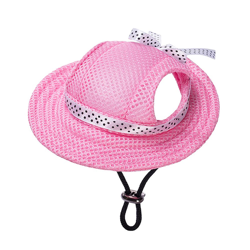 Round Brim Princess Hat Visor Hat Pet Dog Mesh Porous Sun Hat with Ear Holes for Small, Extra Small Dog Teddy, Pug, Chihuahua, Shih Tzu, Yorkshire Terriers, Papillon Pink S S(head width: 4.33" circumference:12.59") - PawsPlanet Australia